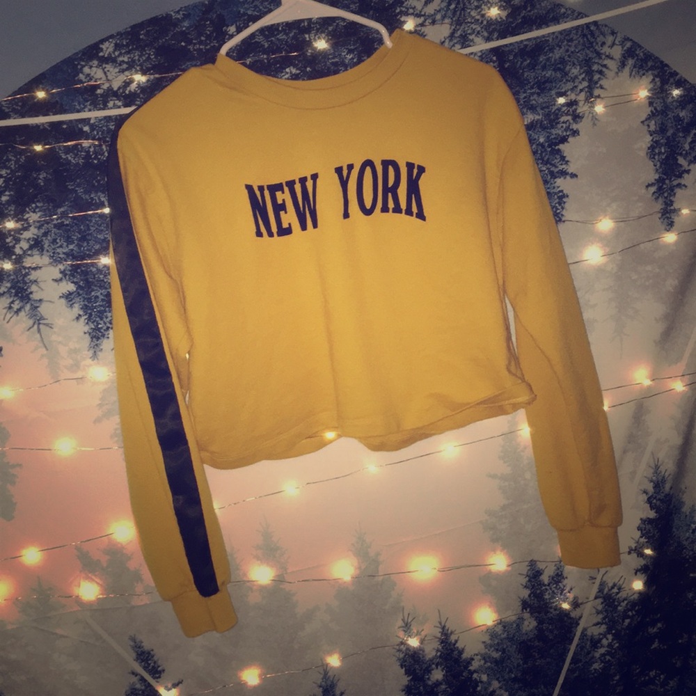 Mustard Color New York Forever 21 Cropped Long Tee